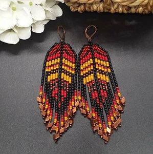 Handmade Autumn Leaves Beaded Fringe Earrings